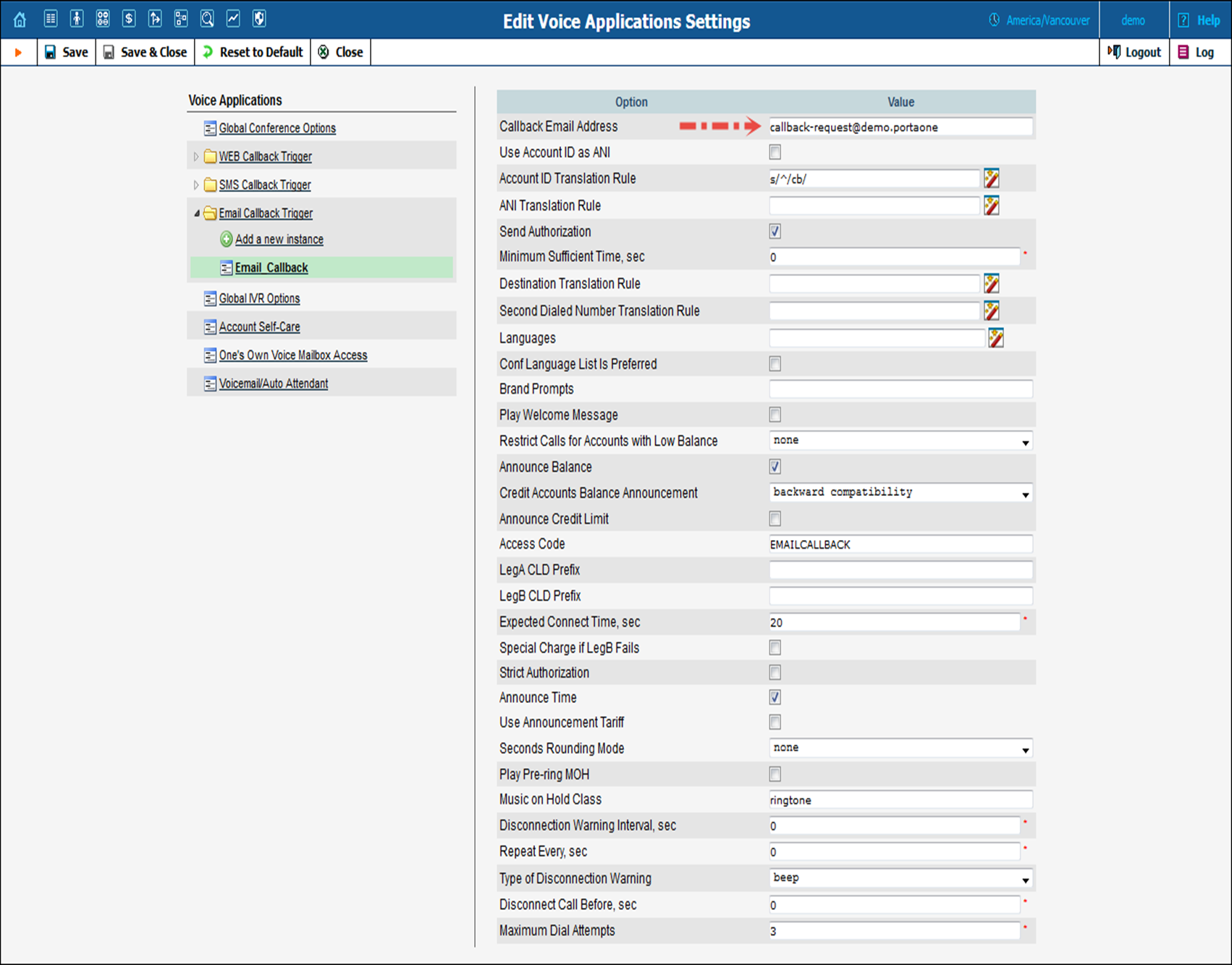 Configure the instance parameters