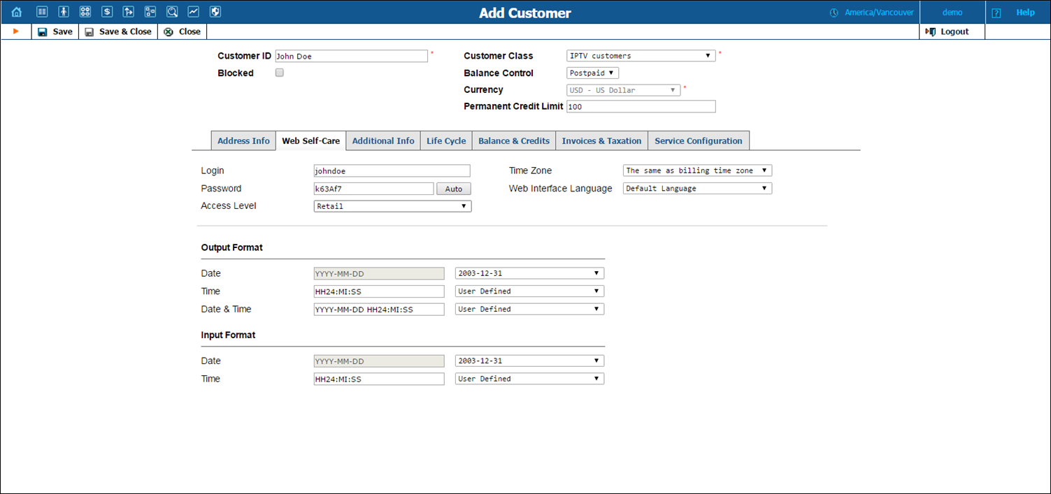 Fill in customer information 