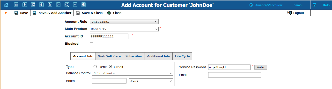 Fill in the account information