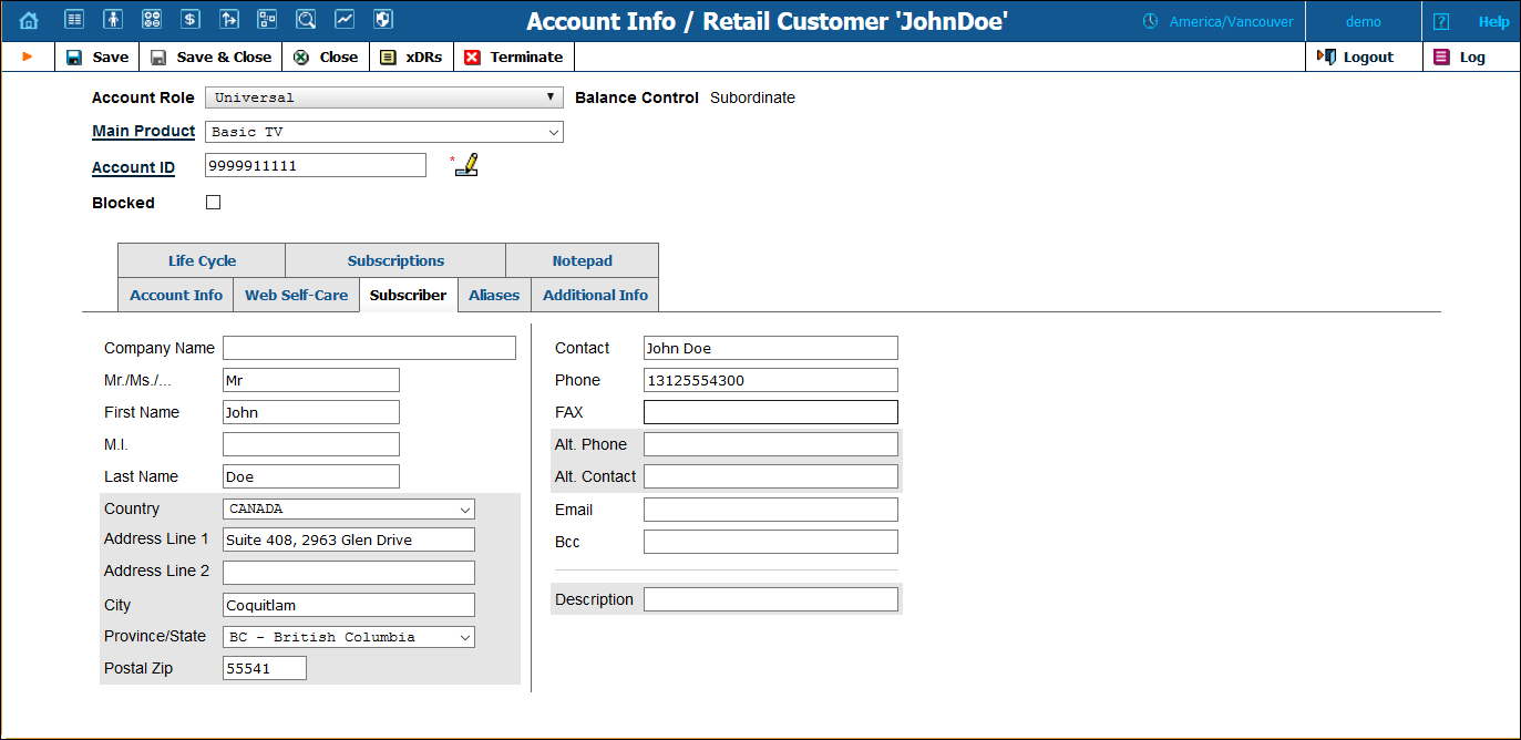 Fill in the subscriber information 